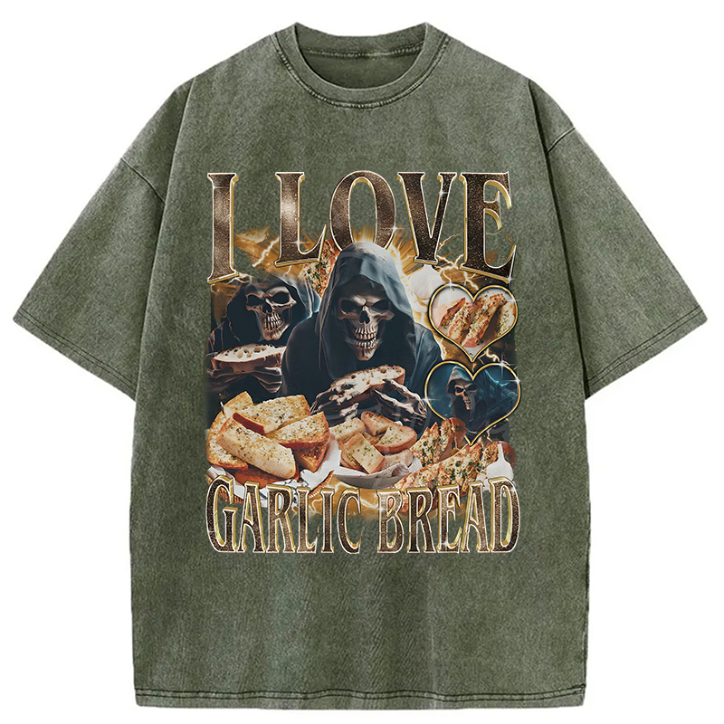 Modecanvas Gothic Garlic Bread Retro DTG Printing Washed T-Shirt