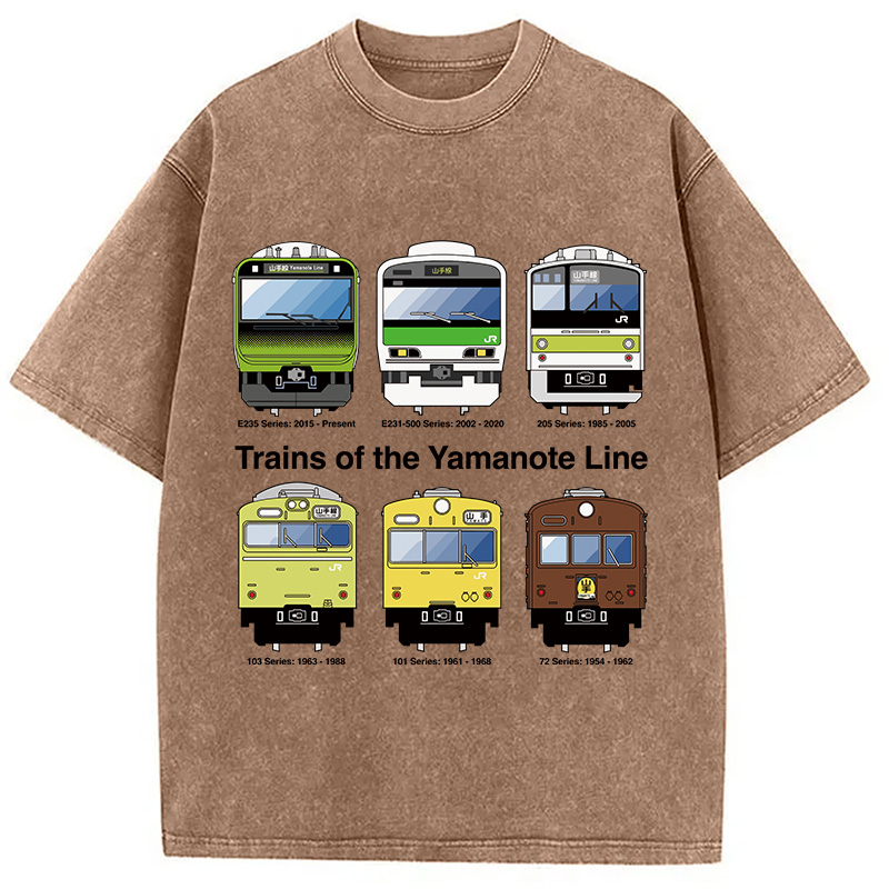 Modecanvas Trains of the Yamanote Line DTG Printing Washed T-Shirt