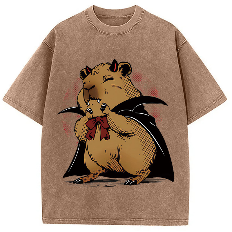 Modecanvas Vampire Capybara DTG Printing Washed T-Shirt