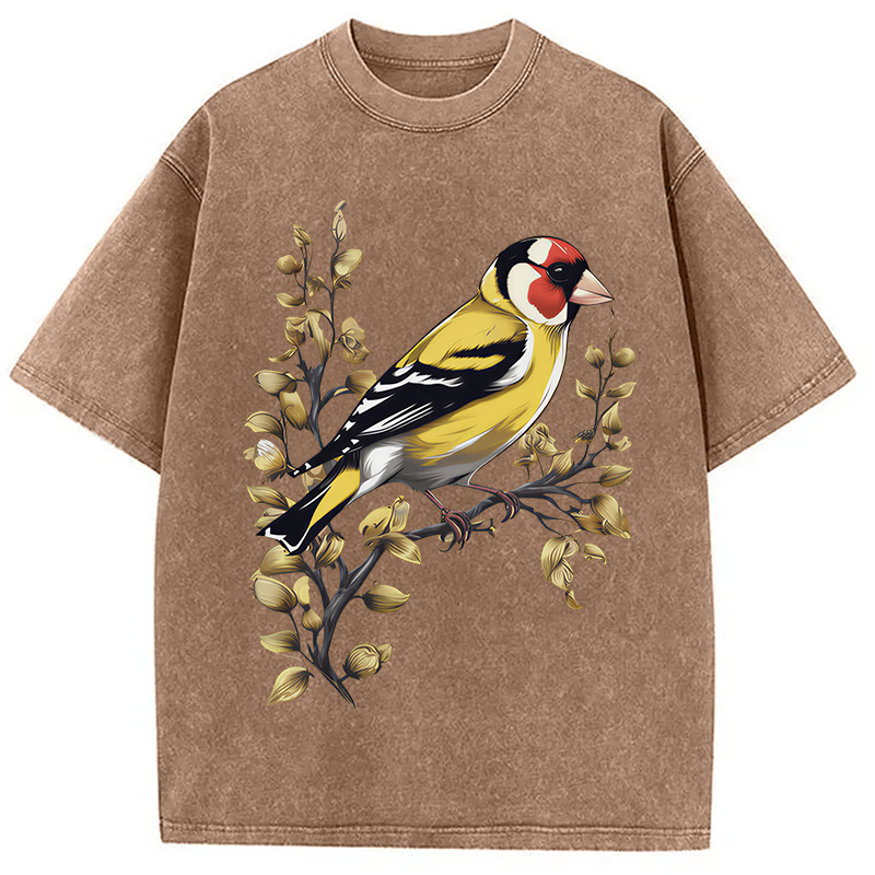 Modecanvas Goldfinch Bird DTG Printing Washed T-Shirt
