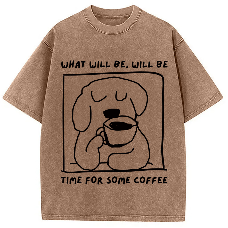Modecanvas Coffee Dog DTG Printing Washed T-Shirt