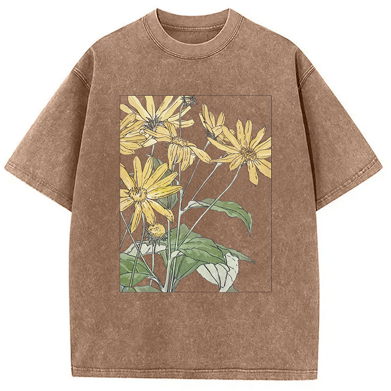Modecanvas Sunflowers Floral Art DTG Printing Washed T-Shirt
