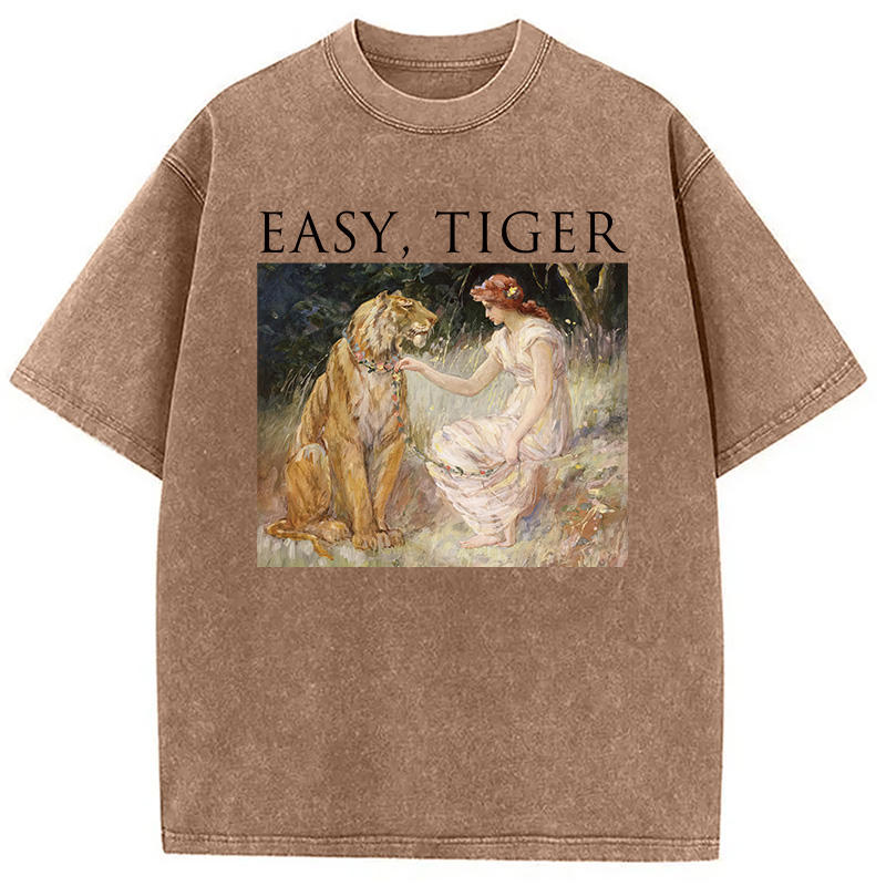 Modecanvas Easy Tiger Funny DTG Printing Washed T-Shirt