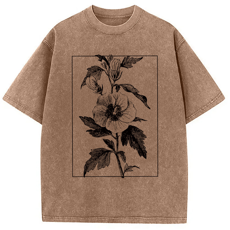 Modecanvas Vintage Botanical Flower DTG Printing Washed T-Shirt
