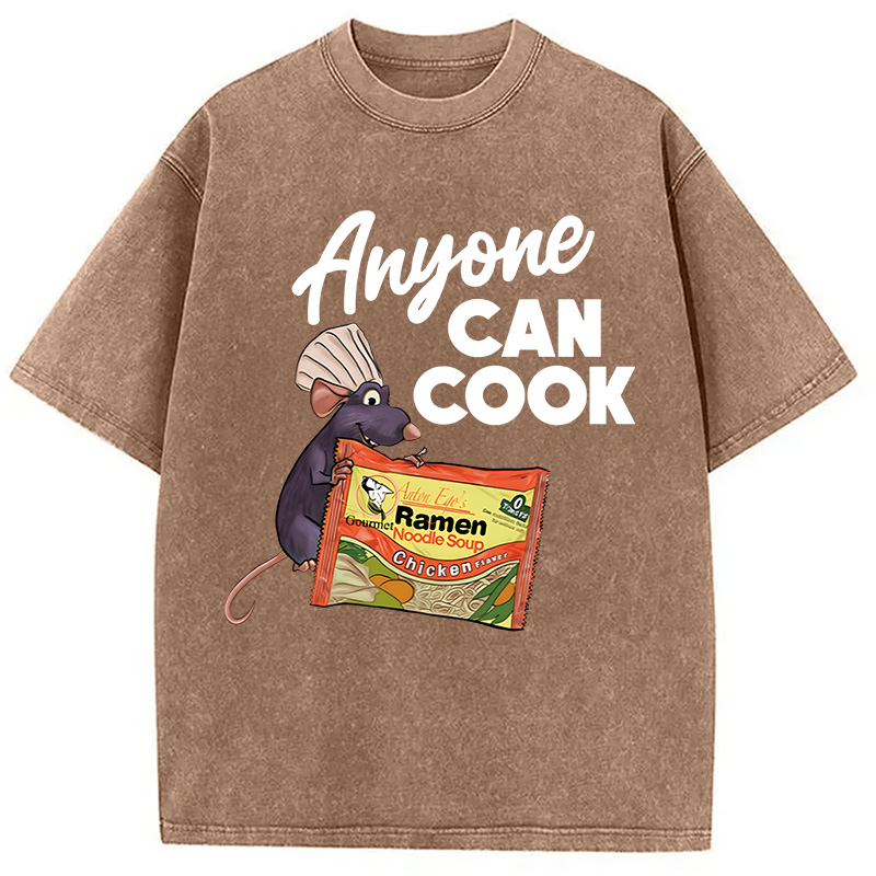Modecanvas Anyone Can Cook Rat Meme DTG Printing Washed T-Shirt