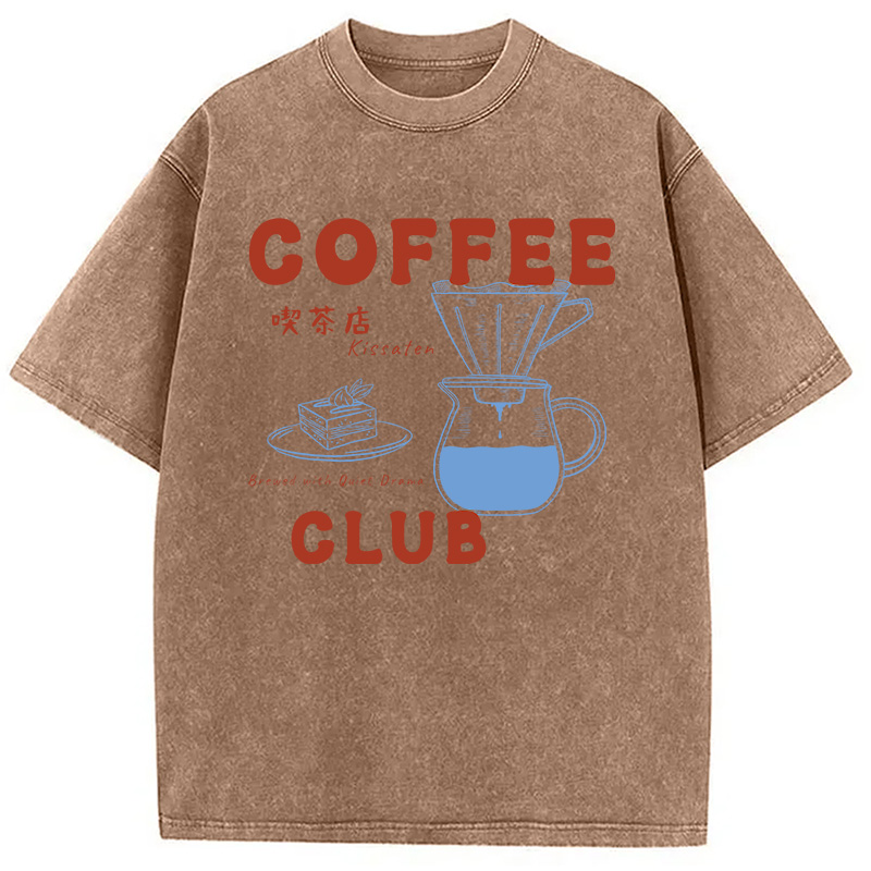 Modecanvas Kissaten Coffee Club DTG Printing Washed T-Shirt