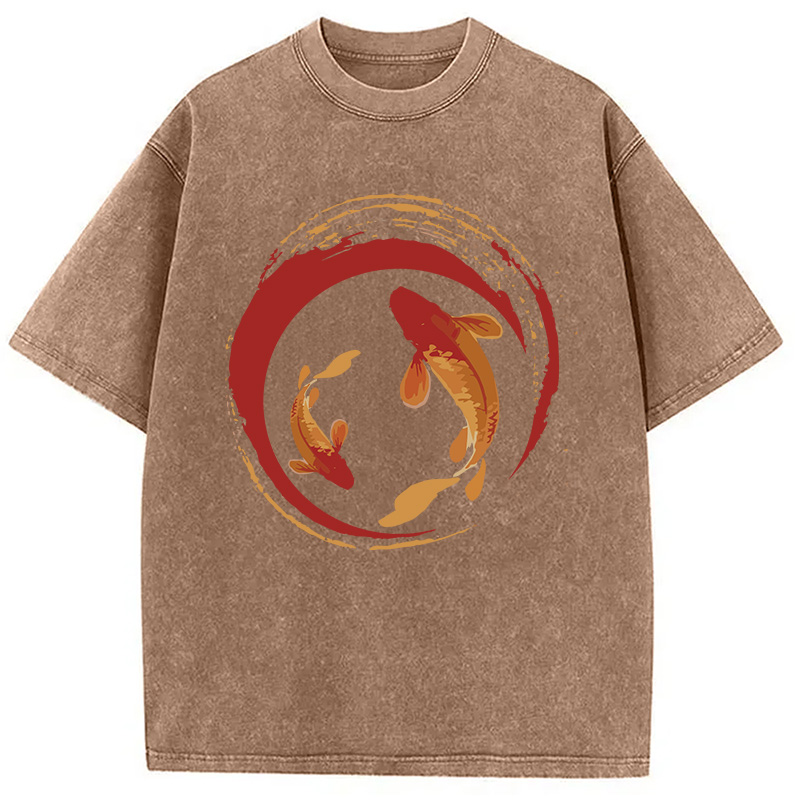 Modecanvas Koi Fish Enso Circle DTG Printing Washed T-Shirt