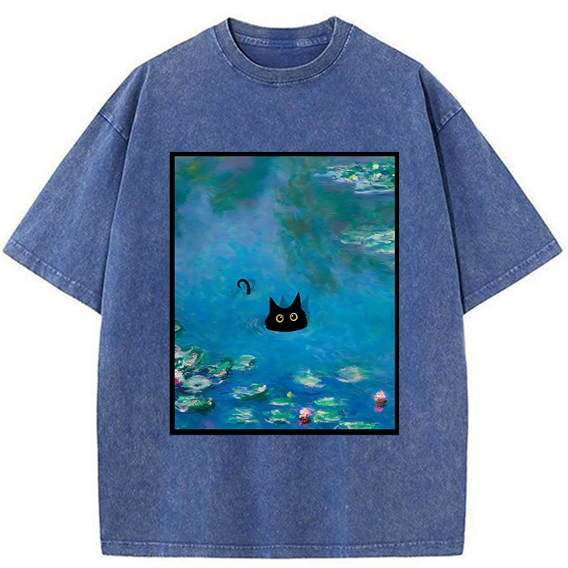 Modecanvas Monet Water Lily Cat Washed T-Shirt