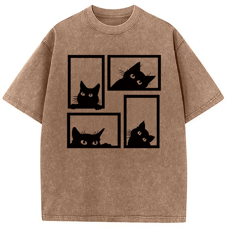 Modecanvas Cats In The Grid DTG Printing Washed T-Shirt