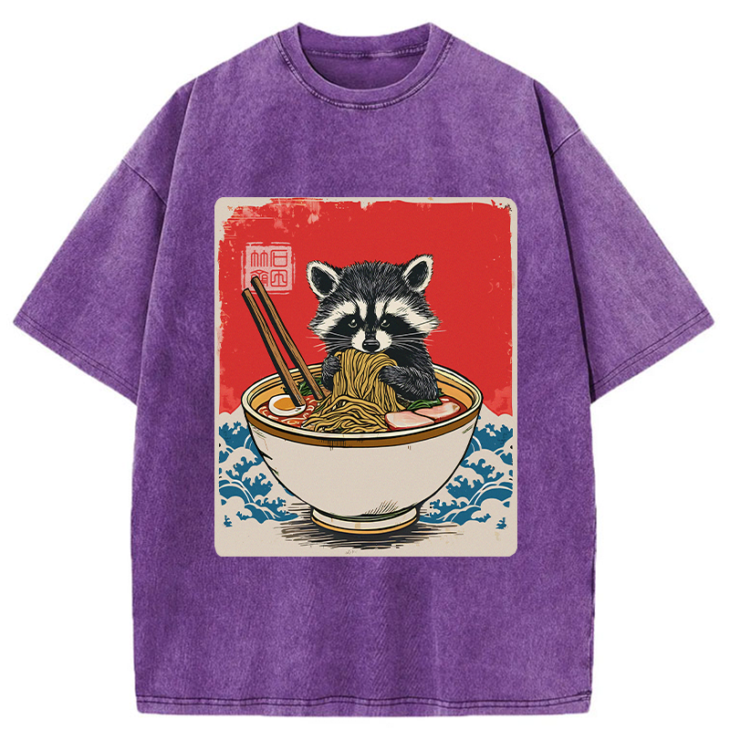Modecanvas Ramen Lover Raccoon Washed T-Shirt-modecanvas