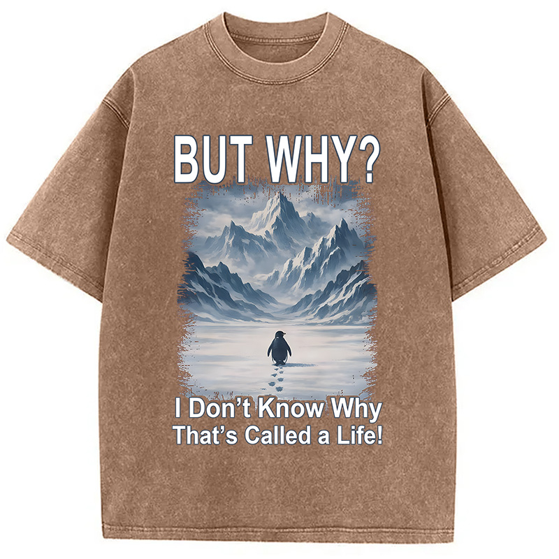 Modecanvas But Why Mountain Nihilist Penguin DTG Printing Washed T-Shirt-modecanvas