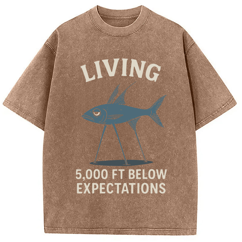 Modecanvas Tripod Fish Funny Meme DTG Printing Washed T-Shirt-modecanvas