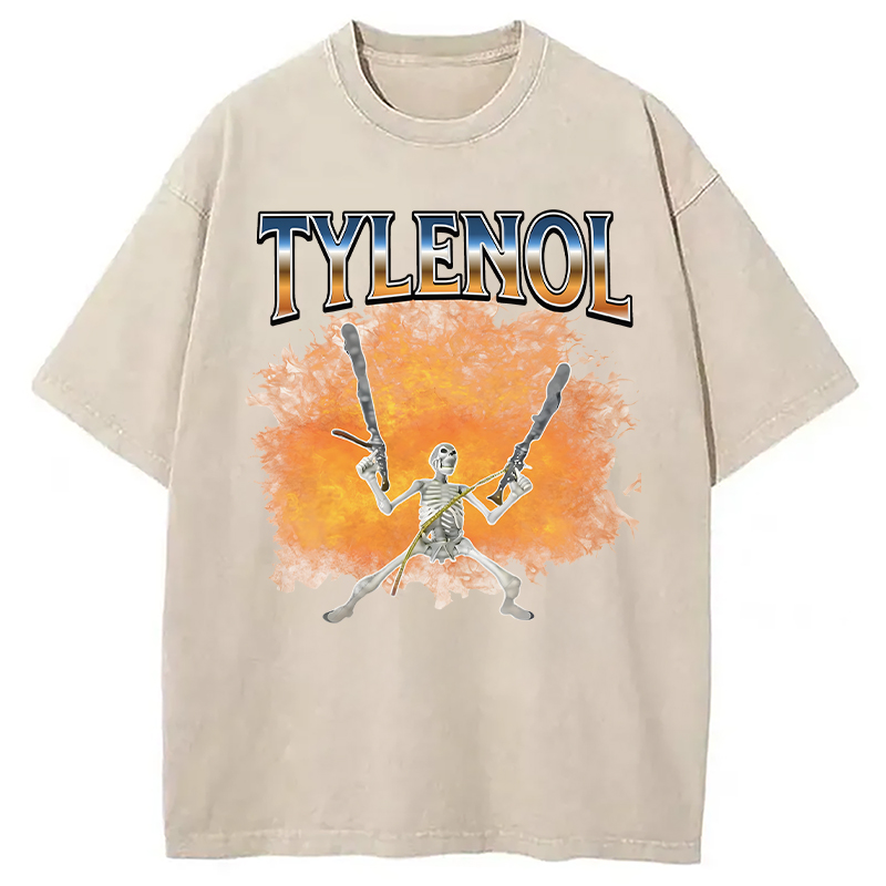 Modecanvas Funny Unhinged Skeleton DTG Printing Washed T-Shirt-modecanvas