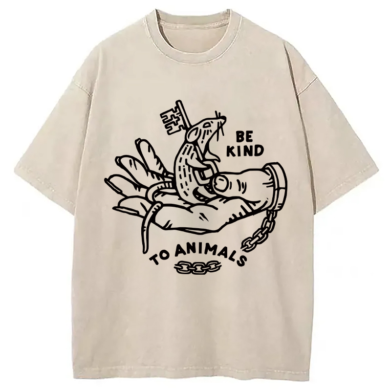 Modecanvas Be Kind To Animals DTG Printing Washed T-Shirt-modecanvas