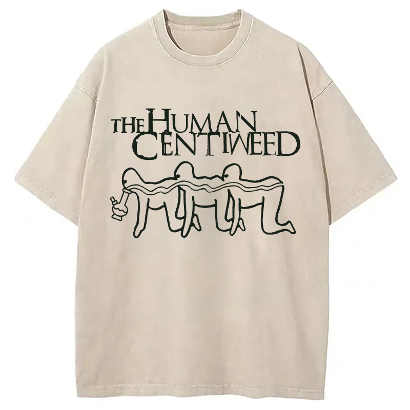 Modecanvas Human Centiweed Funny Meme DTG Printing Washed T-Shirt-modecanvas