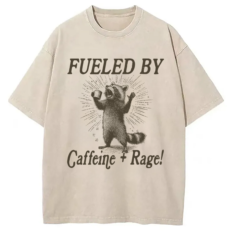 Modecanvas Fueled By Caffeine Rage DTG Printing Washed T-Shirt-modecanvas