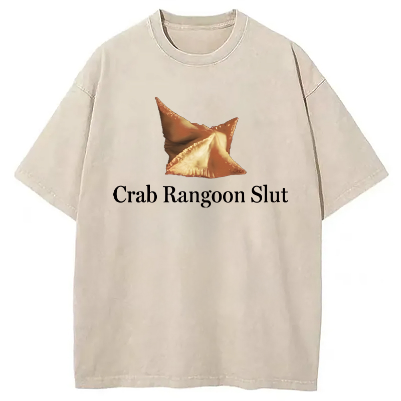 Modecanvas Crab Rangoon Slut DTG Printing Washed T-Shirt-modecanvas