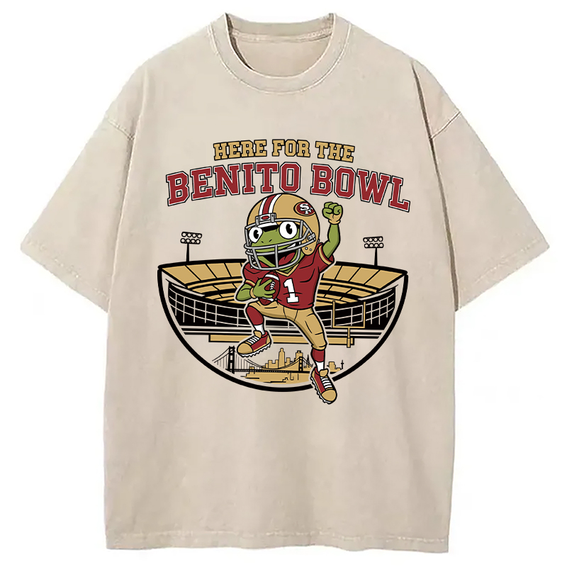 Modecanvas Here For The Benito Bowl DTG Printing Washed T-Shirt-modecanvas