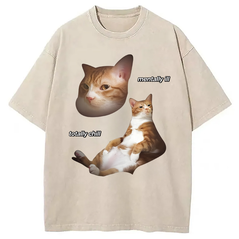 Modecanvas Illin And Chillin Cat DTG Printing Washed T-Shirt-modecanvas