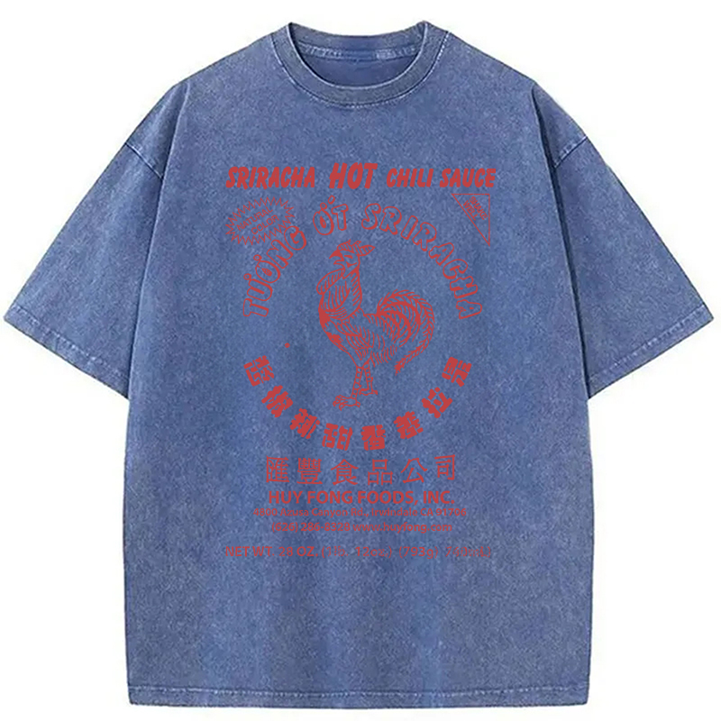 Modecanvas Sriracha Hot Chili Sauce DTG Printing Washed T-Shirt-modecanvas