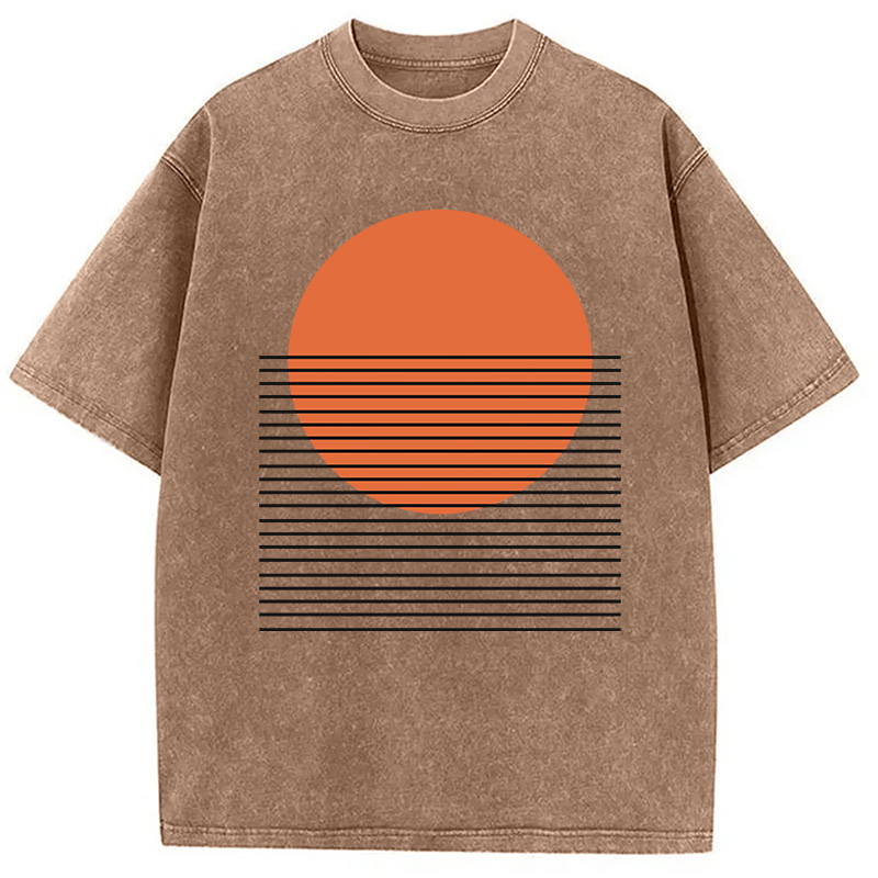 Modecanvas Retro Sunset DTG Printing Washed T-Shirt-modecanvas