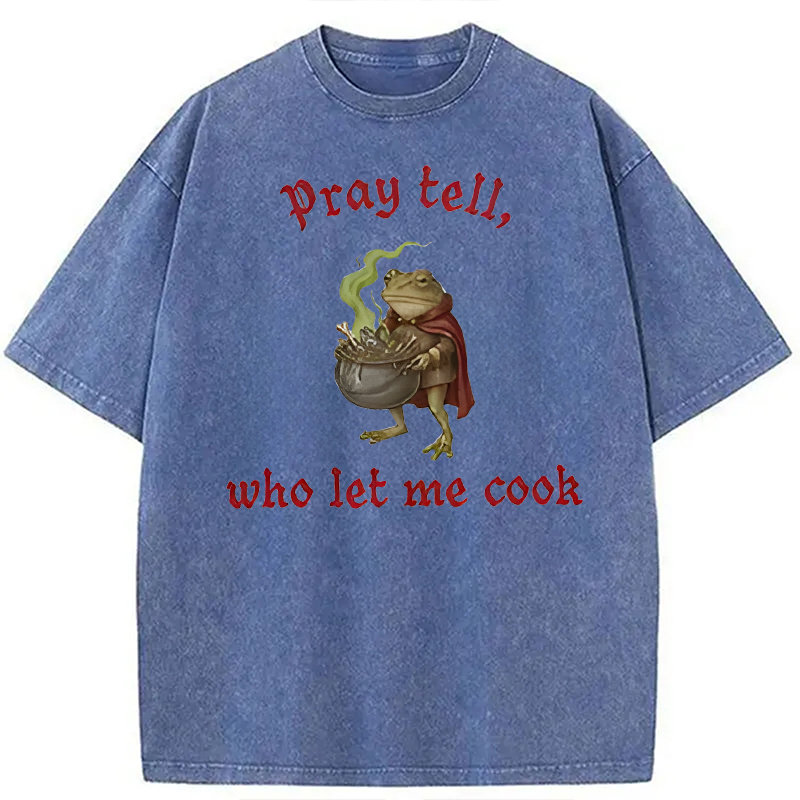 Modecanvas Pray Tell Funny Frog Meme DTG Printing Washed T-Shirt-modecanvas