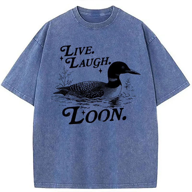 Modecanvas Live Laugh Loon Funny Duck Meme DTG Printing Washed T-Shirt-modecanvas