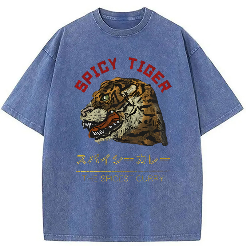Modecanvas Japanese Spicy Tiger DTG Printing Washed T-Shirt-modecanvas