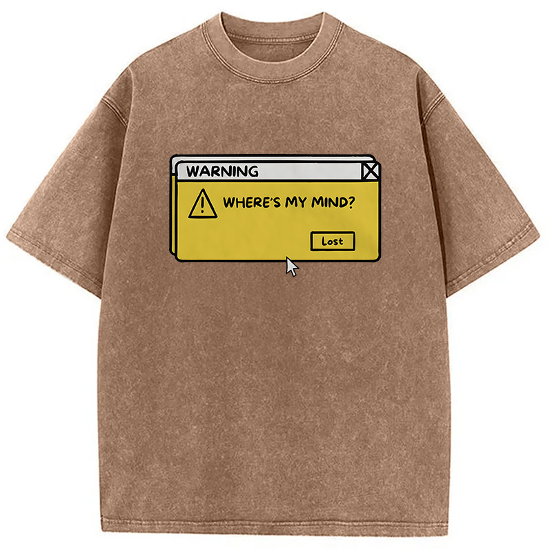Modecanvas Vintage Warning Computer Tab DTG Printing Washed T-Shirt-modecanvas