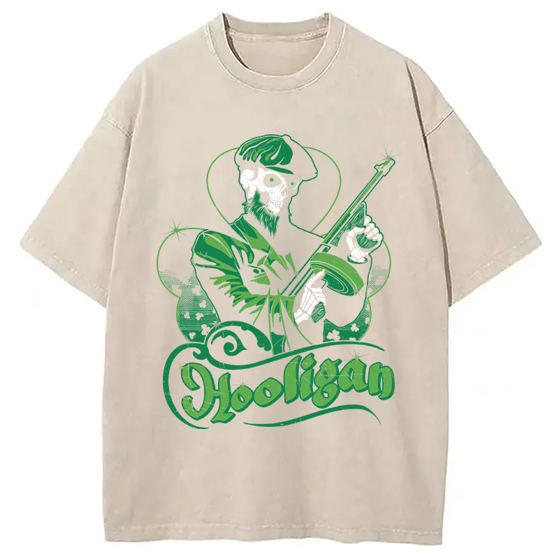 Modecanvas Hooligan Green Skeleton DTG Printing Washed T-Shirt-modecanvas