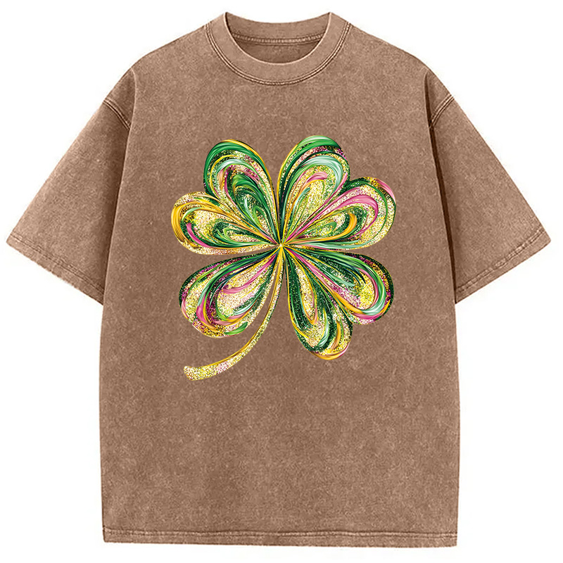 Modecanvas Retro Shamrock DTG Printing Washed T-Shirt-modecanvas