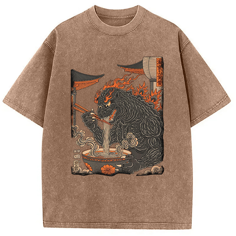 Modecanvas Vintage Monster Ramen DTG Printing Washed T-Shirt-modecanvas