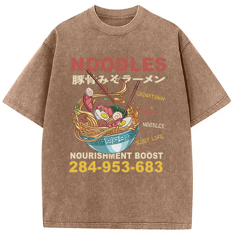 Modecanvas Cute Ramen Noodle DTG Printing Washed T-Shirt-modecanvas
