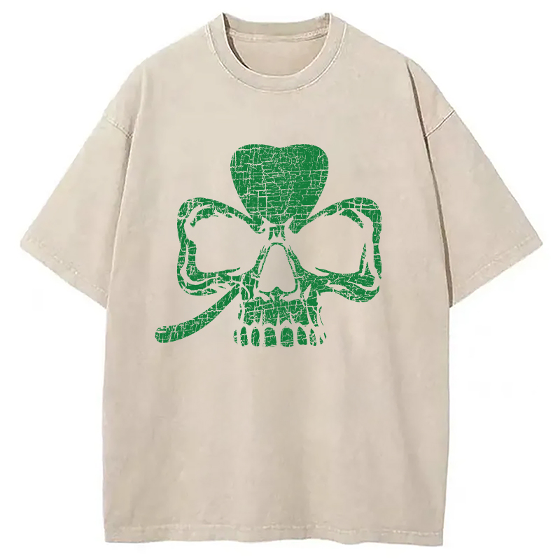 Modecanvas Clover Skull DTG Printing Washed T-Shirt-modecanvas