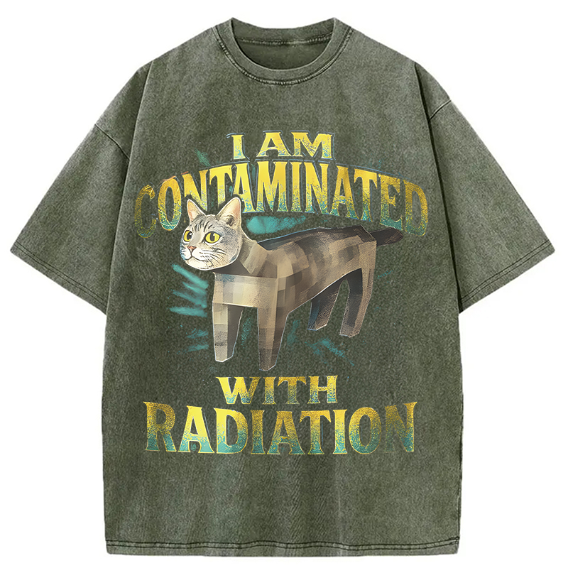 Modecanvas I Am Contaminated Cat Meme DTG Printing Washed T-Shirt-modecanvas
