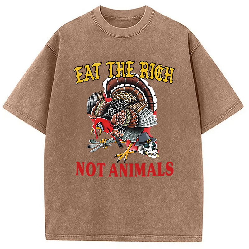 Modecanvas Eat the Rich Not Animals DTG Printing Washed T-Shirt