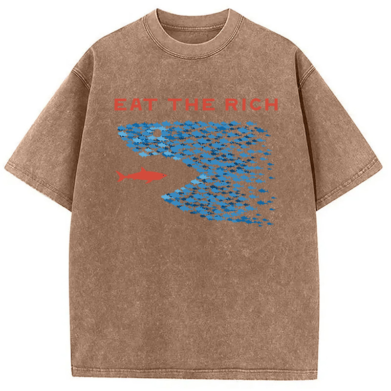 Modecanvas Eat the Rich Fish Meme DTG Printing Washed T-Shirt