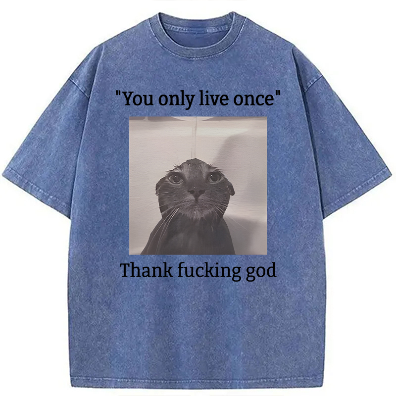 Modecanvas Funny Depressed Meme Cat DTG Printing Washed T-Shirt