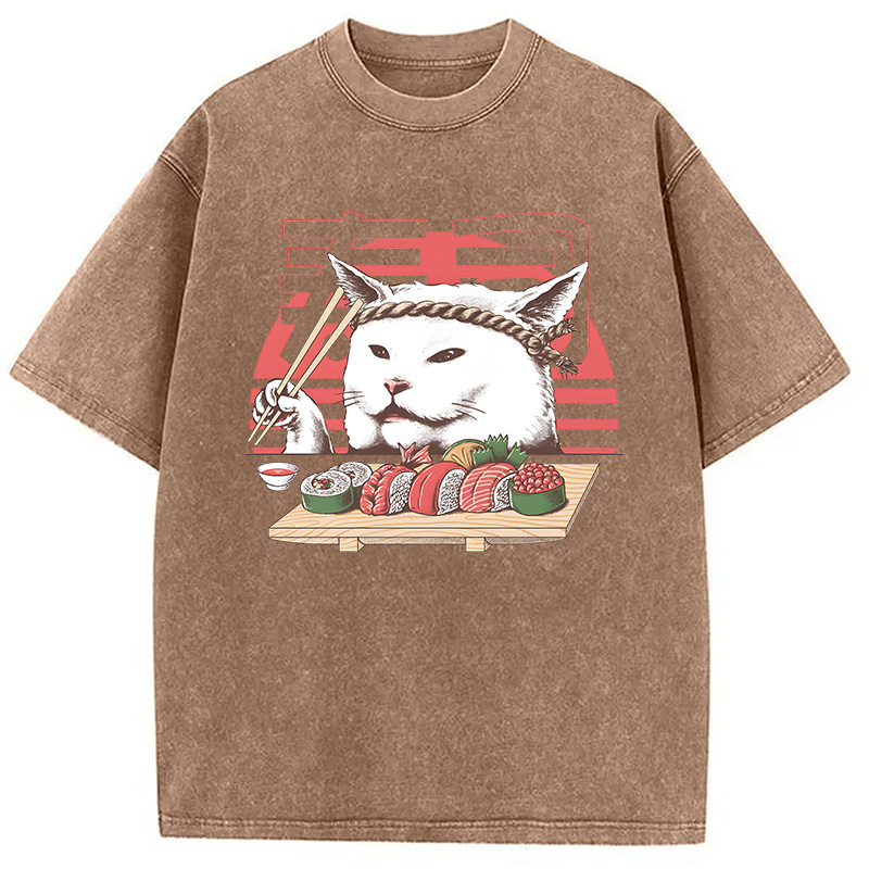 Modecanvas Smudge Happy Cat DTG Printing Washed T-Shirt