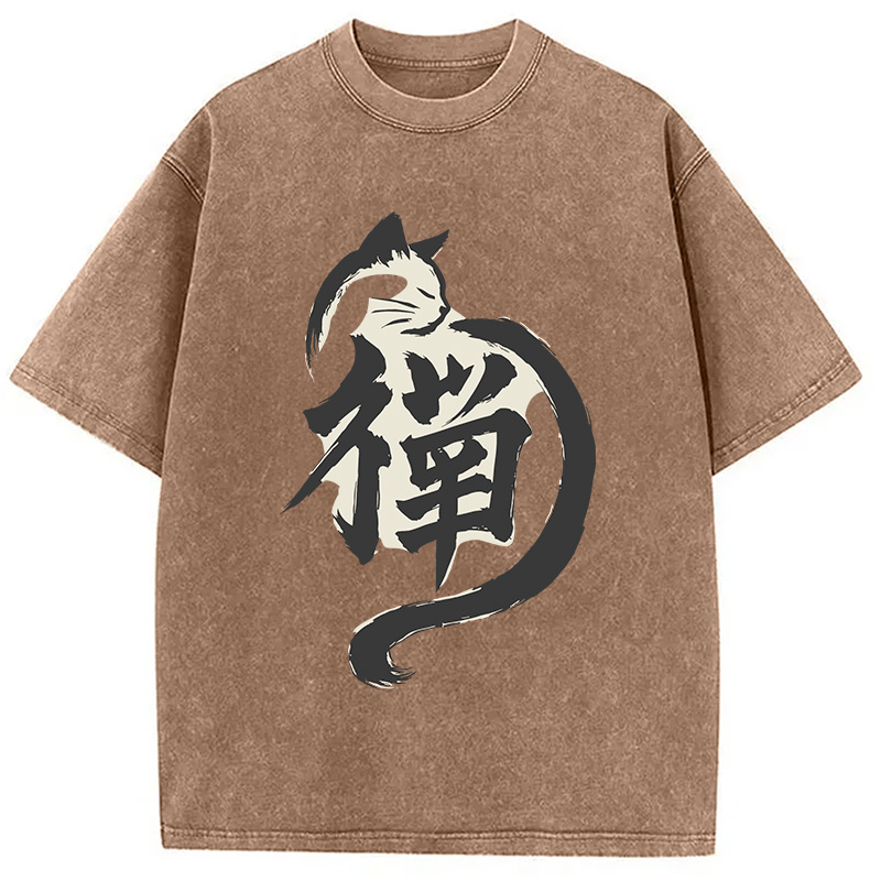 Modecanvas Zen Cat DTG Printing Washed T-Shirt