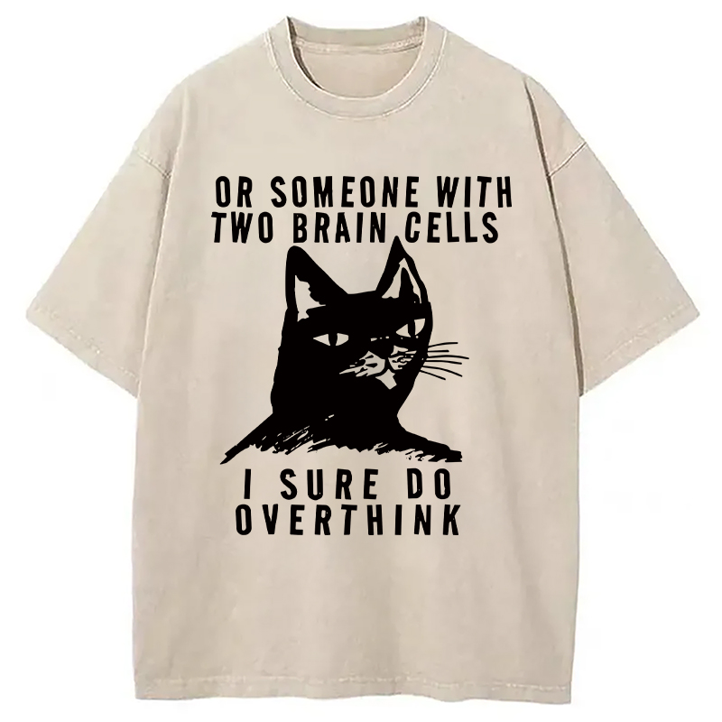 Modecanvas Overthinking Cat Funny DTG Printing Washed T-Shirt