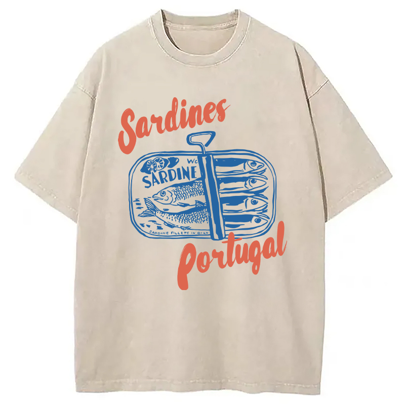 Modecanvas Tinned Fish DTG Printing Washed T-Shirt