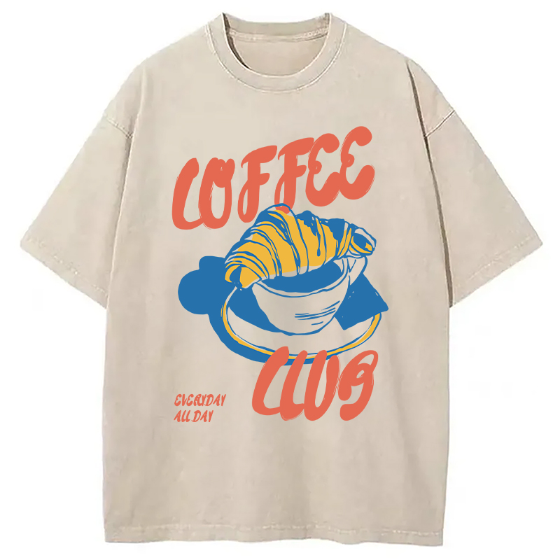 Modecanvas Retro Coffee Club DTG Printing Washed T-Shirt