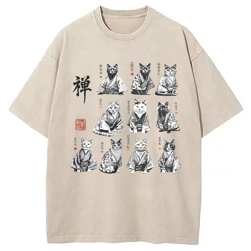 Modecanvas Japanese Ink Cats DTG Printing Washed T-Shirt