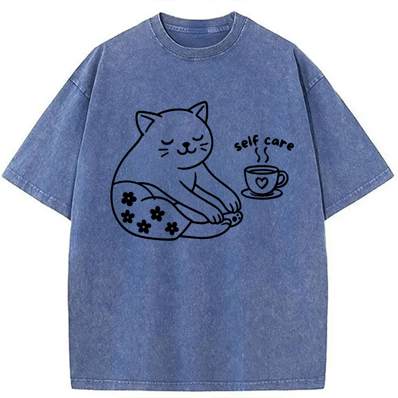Modecanvas Self Care Line Art DTG Printing Washed T-Shirt