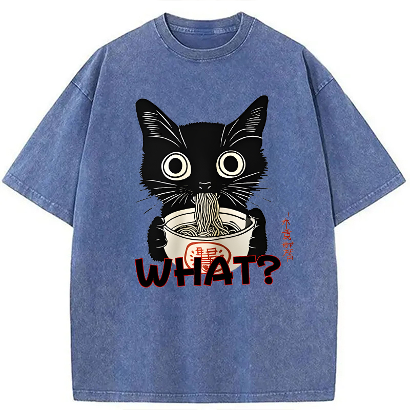 Modecanvas Kawaii Noodle Cat DTG Printing Washed T-Shirt