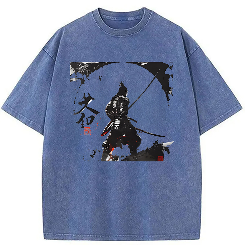 Modecanvas Japanese Samurai Martial Art DTG Printing Washed T-Shirt