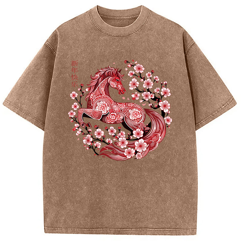 Modecanvas Chinese Horse New Year DTG Printing Washed T-Shirt