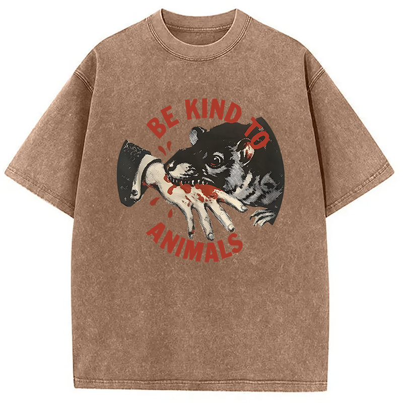Modecanvas Be Kind To Animals Rat DTG Printing Washed T-Shirt