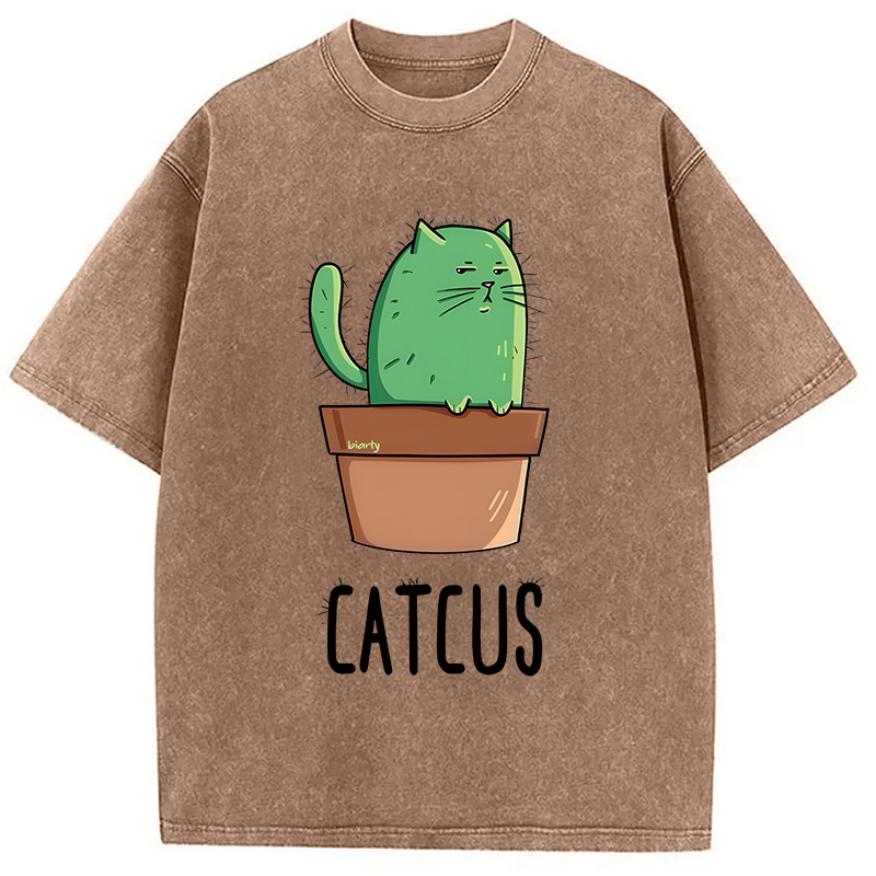 Modecanvas Cute Catcus DTG Printing Washed T-Shirt